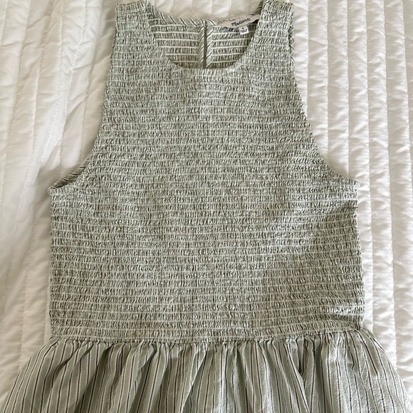 Madewell Smocked Sleeveless Midi Dress in Pistachio Stripe Size Small - Picture 7 of 10